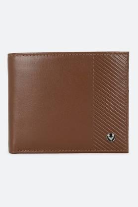 men solid genuine leather casual two fold wallet - brown