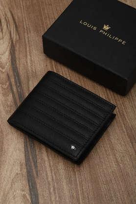 men solid leather formal two fold wallet - black