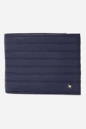 men solid leather formal two fold wallet - navy