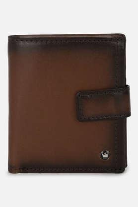 men solid leather formal two fold wallet - orange
