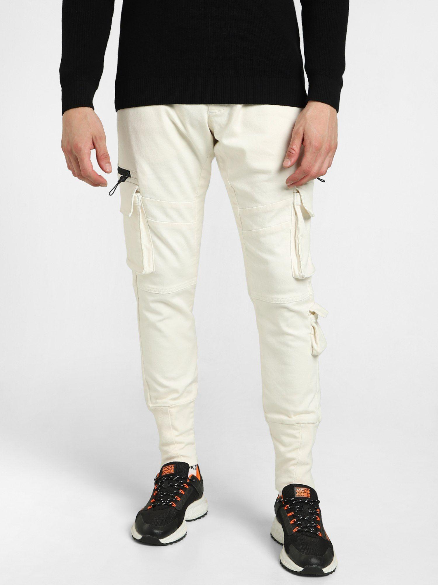 men solid off white jeans