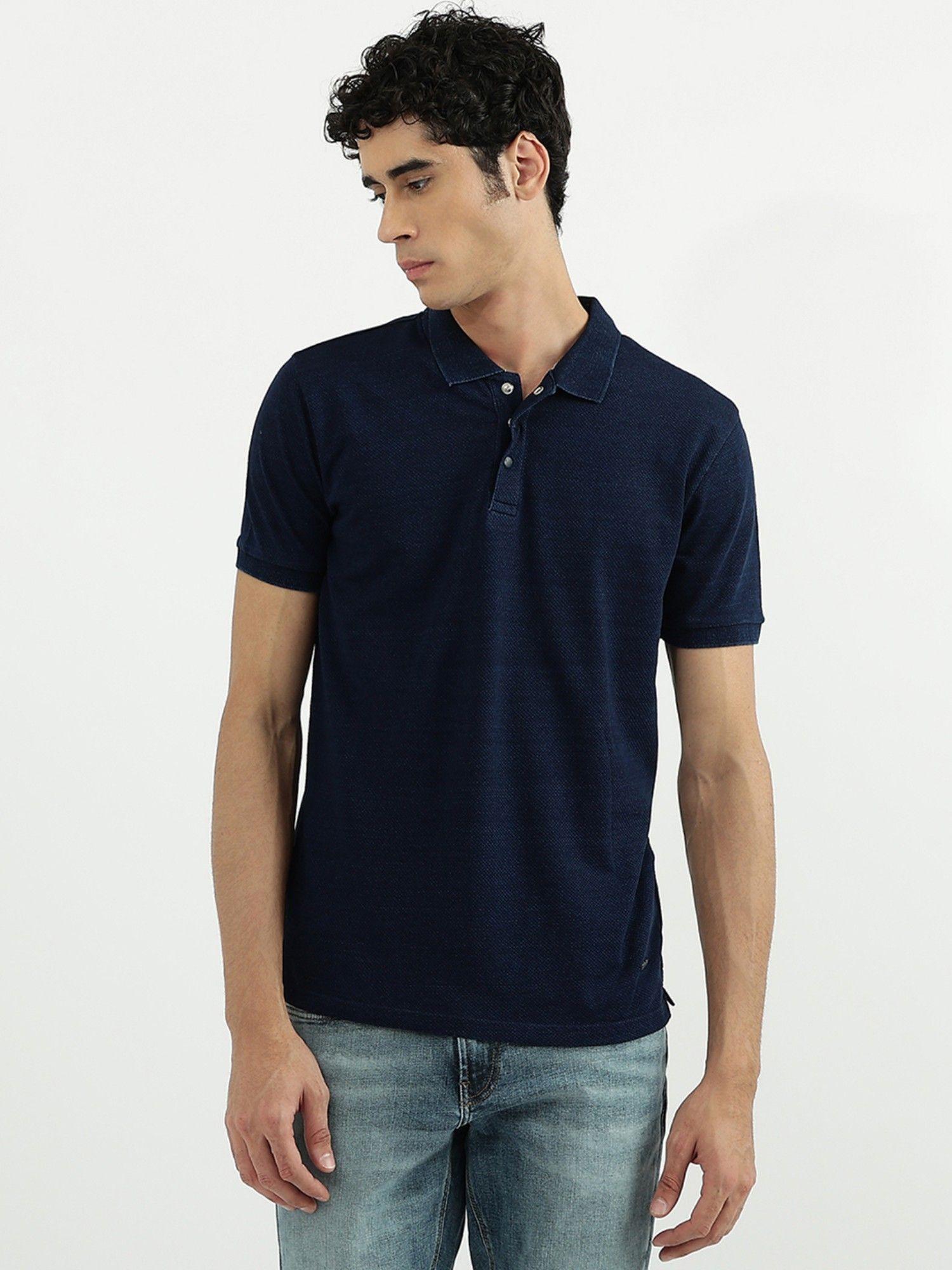 men solid polo t-shirt navy blue