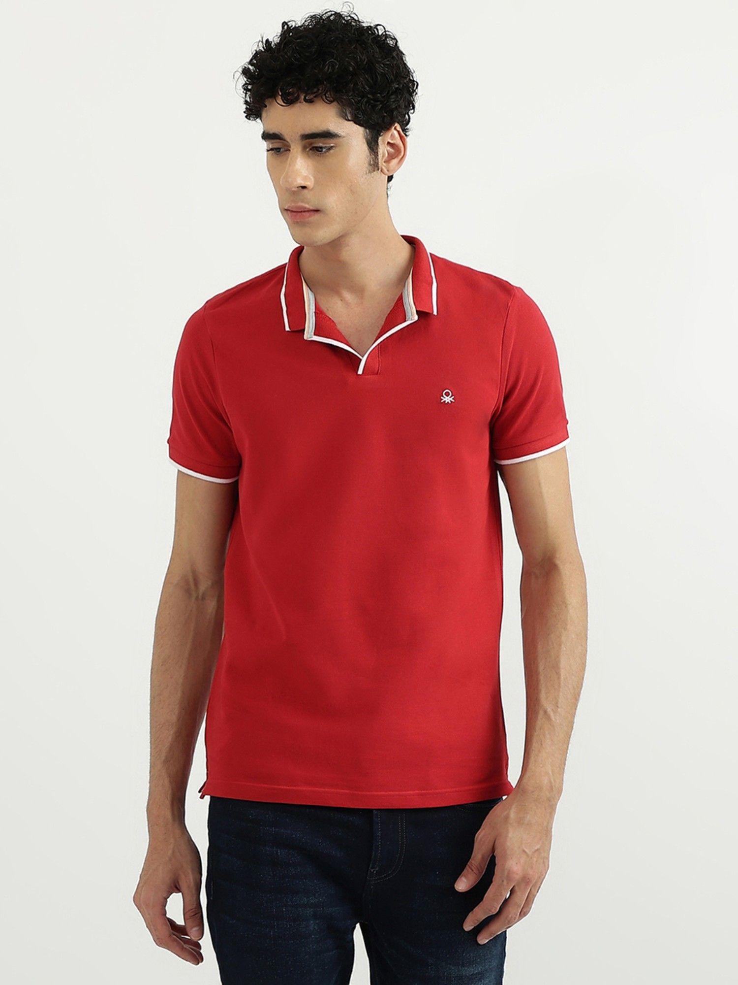 men solid polo t-shirt red