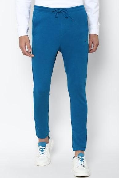 men solid regular fit blue jogger pants