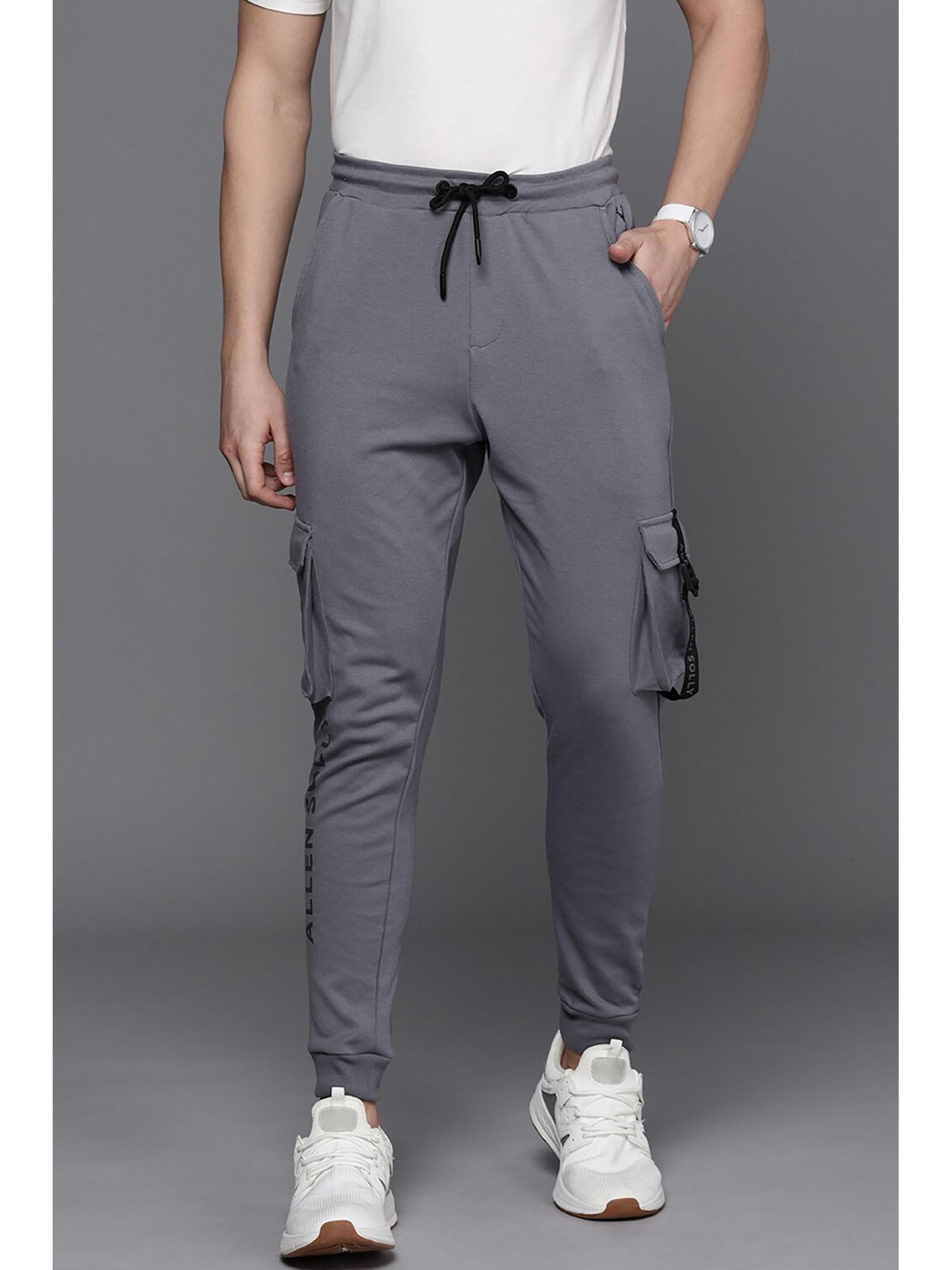 men solid regular fit grey jogger pants