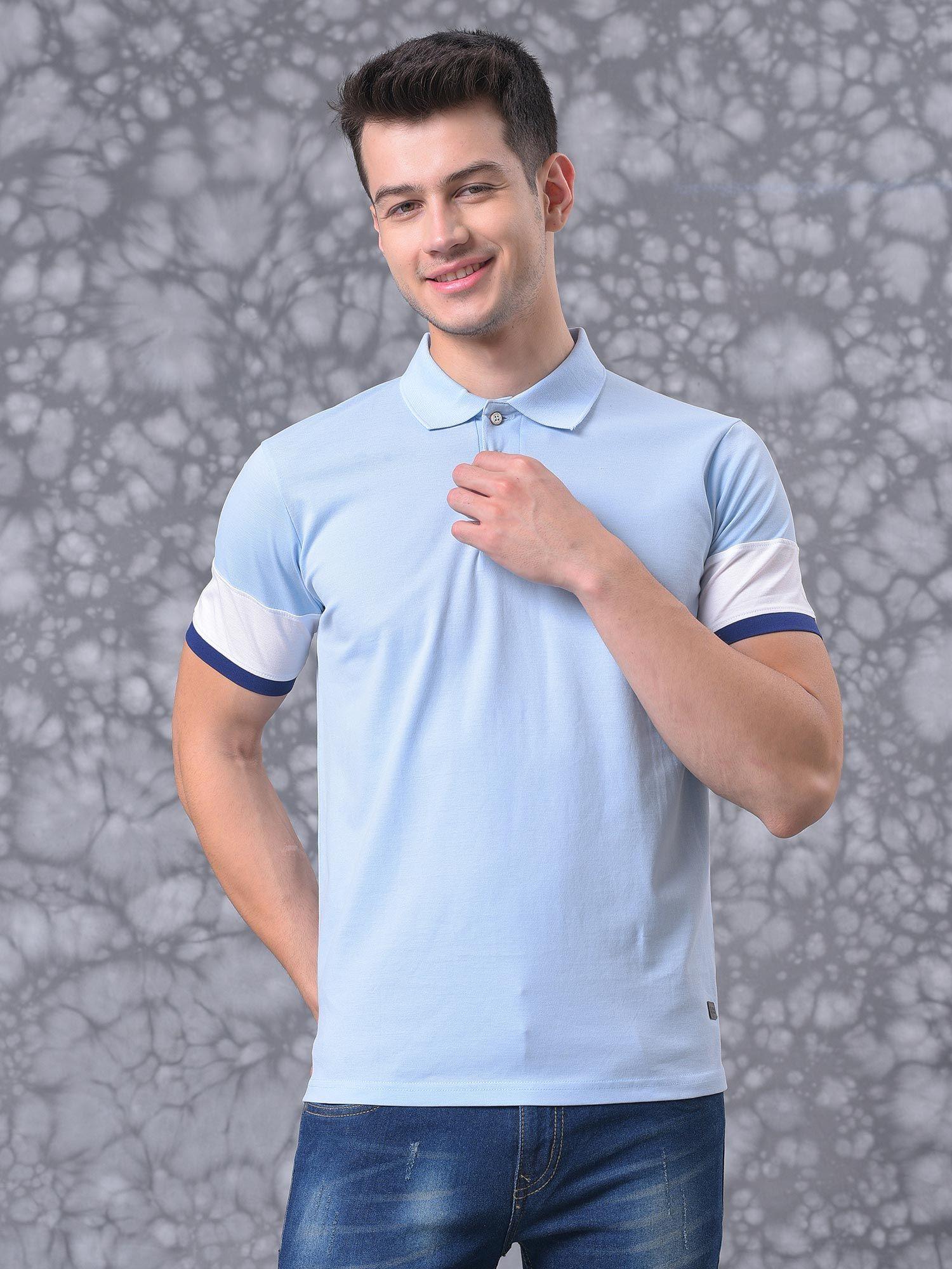 men solid stylish casual polo neck t-shirt