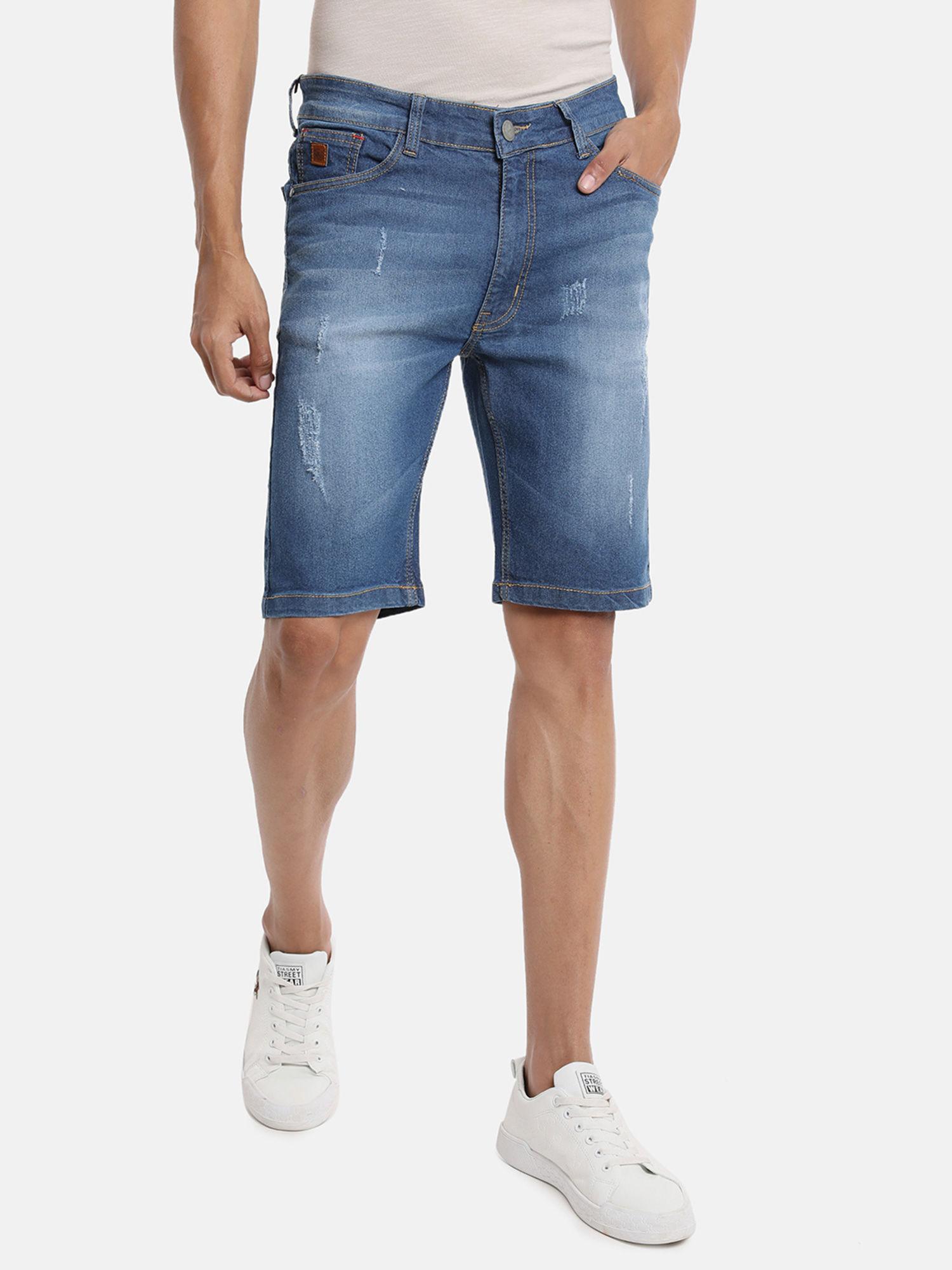 men solid stylish denim shorts