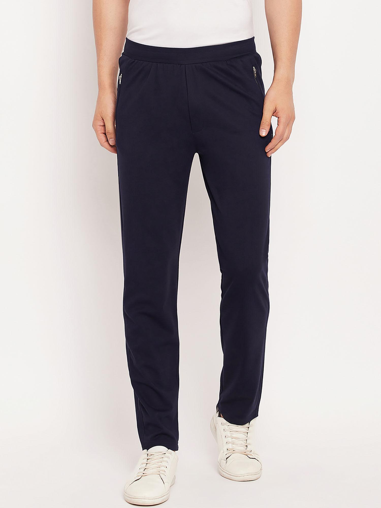 men solid trackpant-navy blue