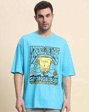 men sponge bob print oversized crew-neck t-shirt