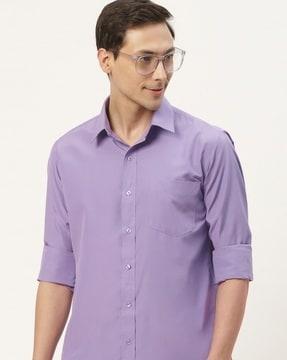 men spread-collar slim fit shirt