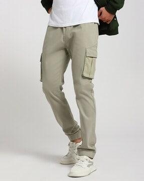 men straight fit joggers pants with flap pockets