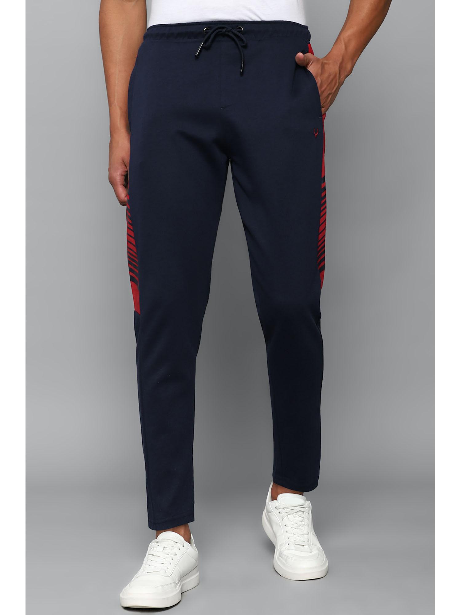 men stripe regular fit navy blue jogger pants