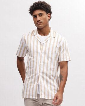 men striped regular fit shirt with cuban collar