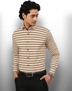 men striped regular fit shirt with spread-collar