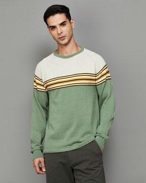 men striped regular fit t-shirt with full sleeves