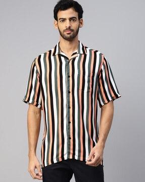 men striped slim fit shirt with patch pocket