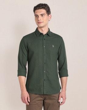 men tailored fit shirt with logo embroidery