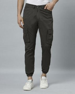men tapered fit flat-front joggers with cargo pockets