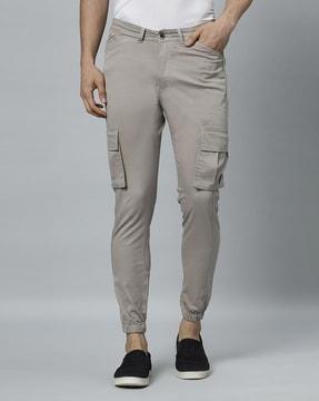 men tapered fit flat-front joggers with cargo pockets