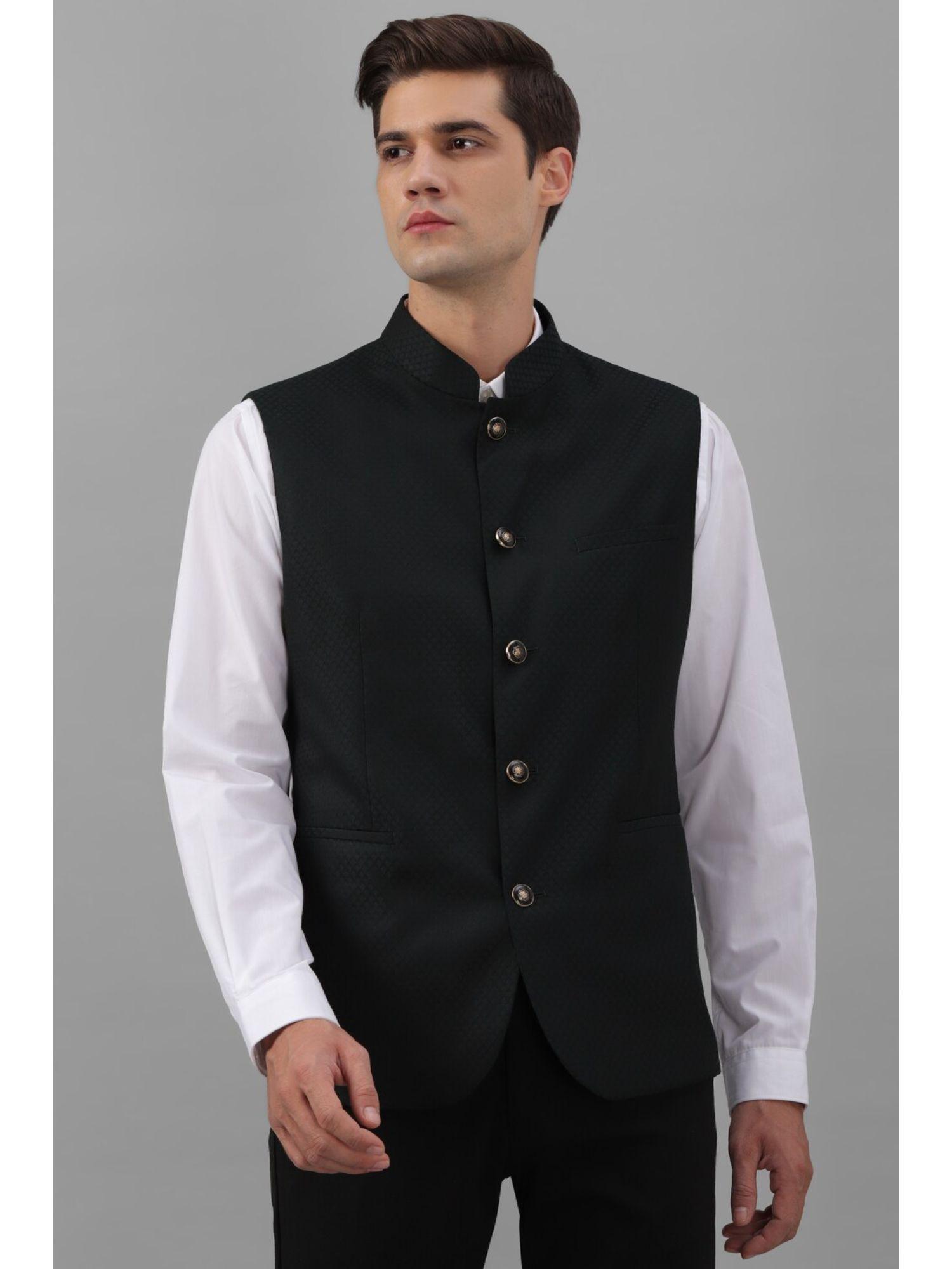 men-textured-black-party-nehru-jacket