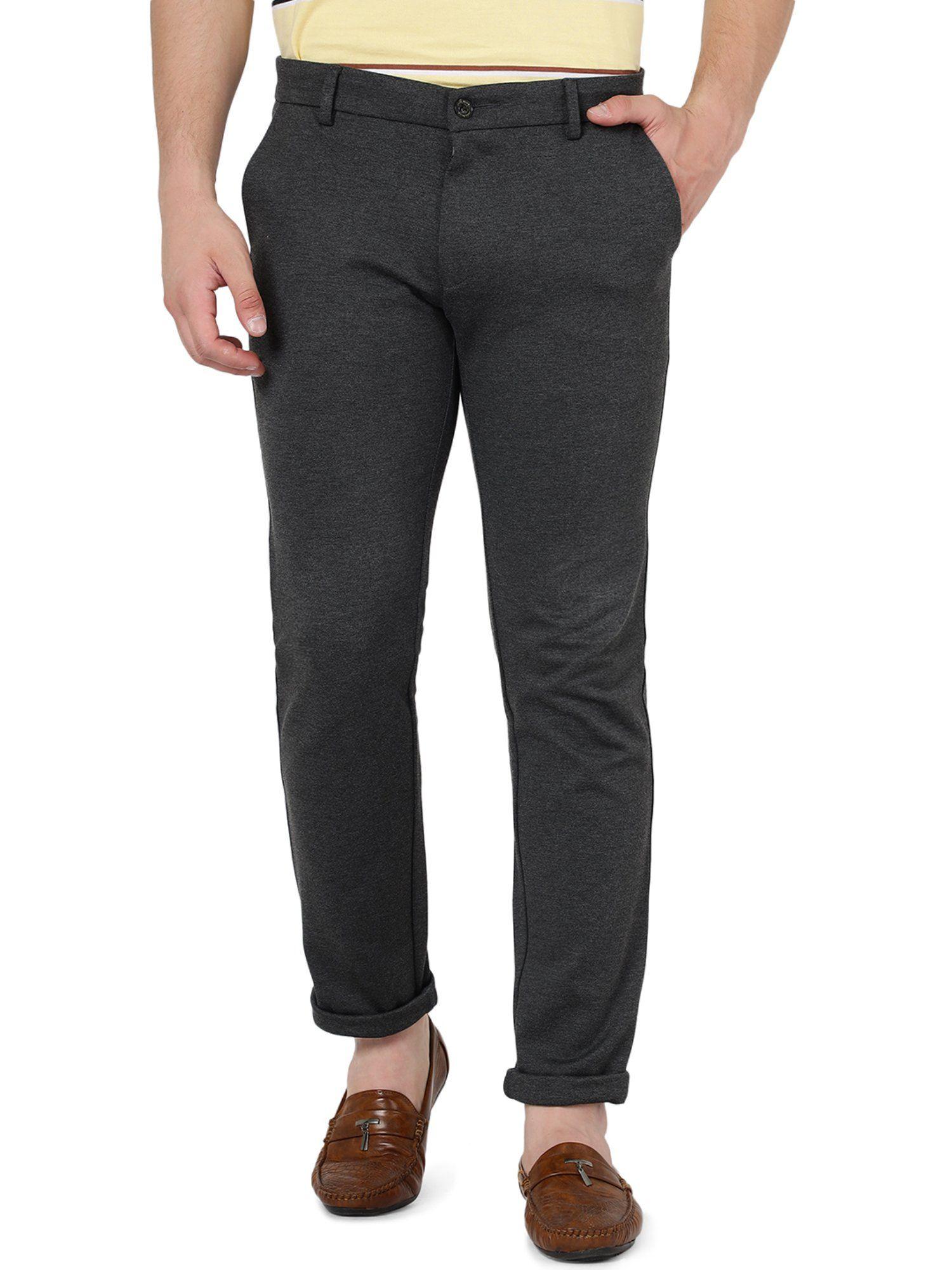 men textured dark grey cotton venice fit casual trouser