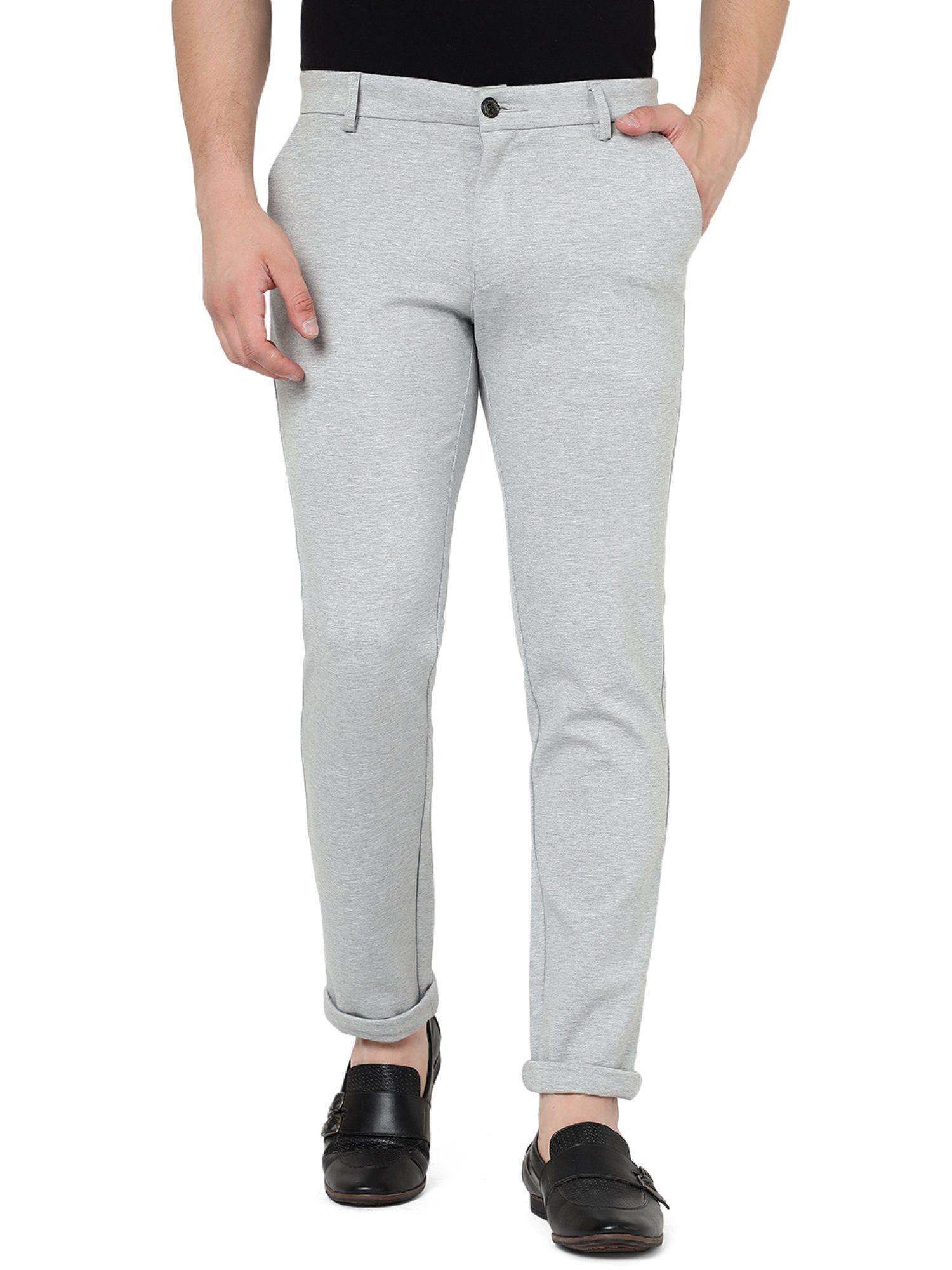 men textured steel grey cotton venice fit casual trouser