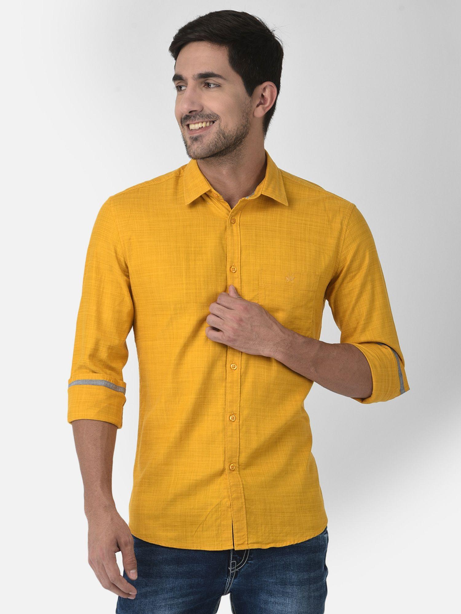 men textured yellow shirt