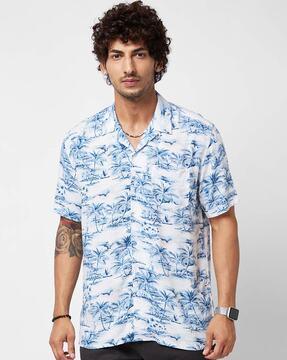men tropical print oversized fit shirt