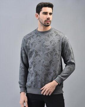 men tropical print regular fit round-neck sweatshirt