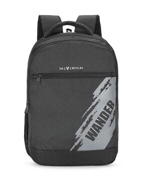 men typographic print laptop backpack with adjustable straps
