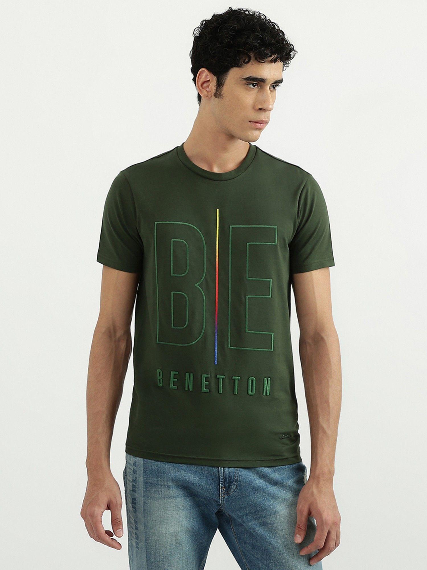 men typography round neck t-shirt green