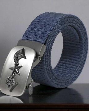 men webbed slim belt with eagle engraved buckle