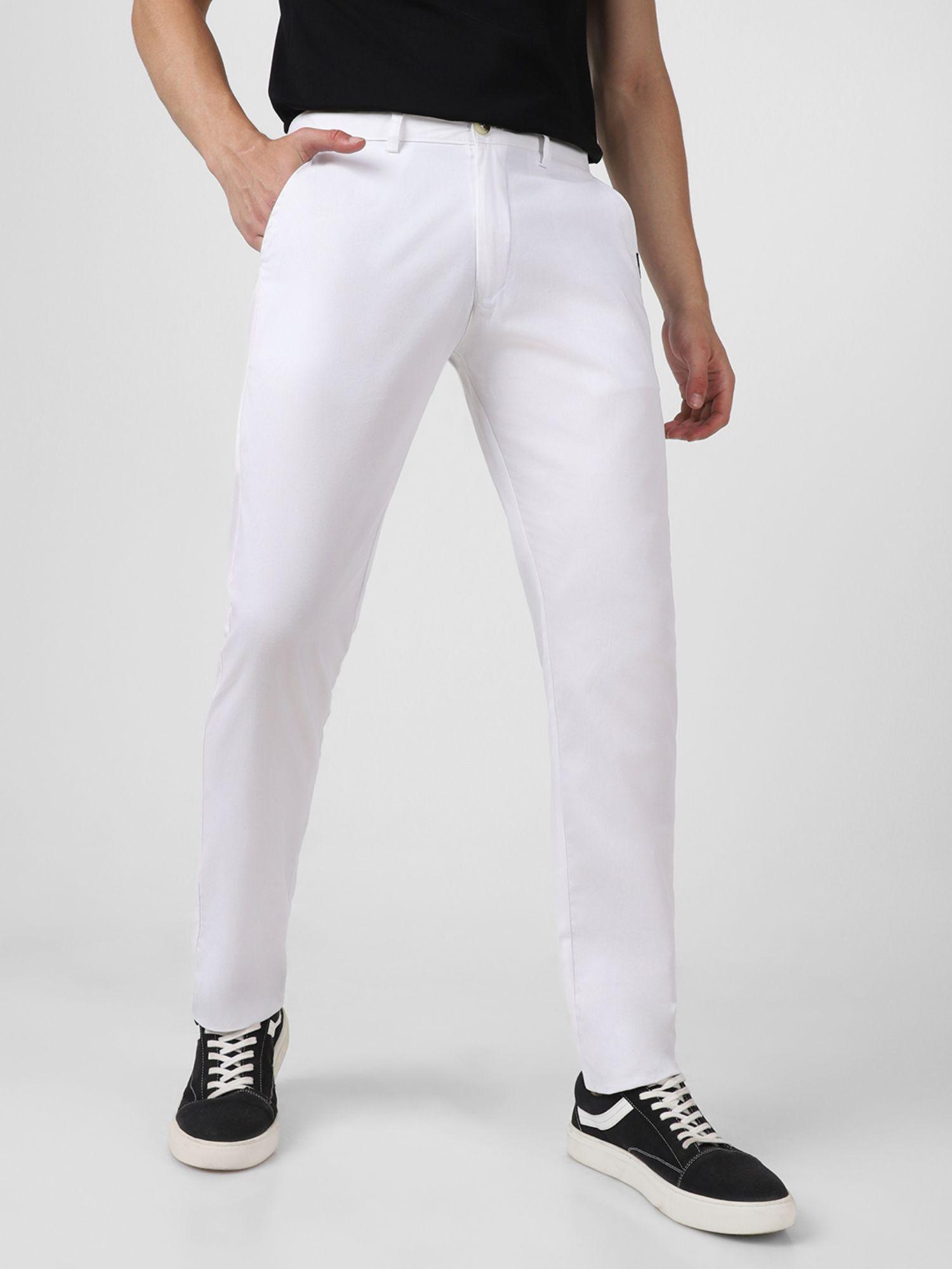 men white cotton slim fit casual chinos trousers