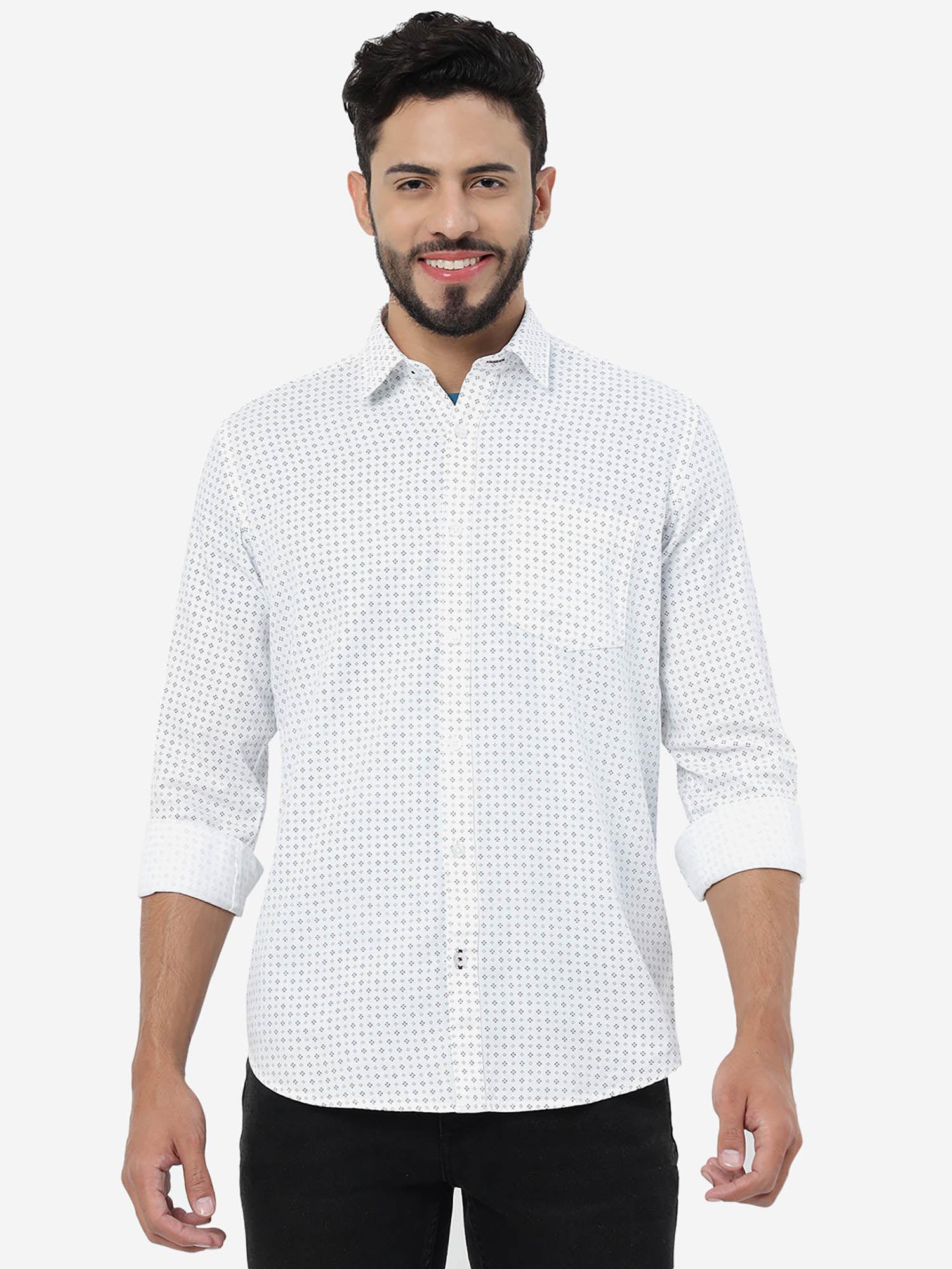 men white cotton smart fit printed casual shirt