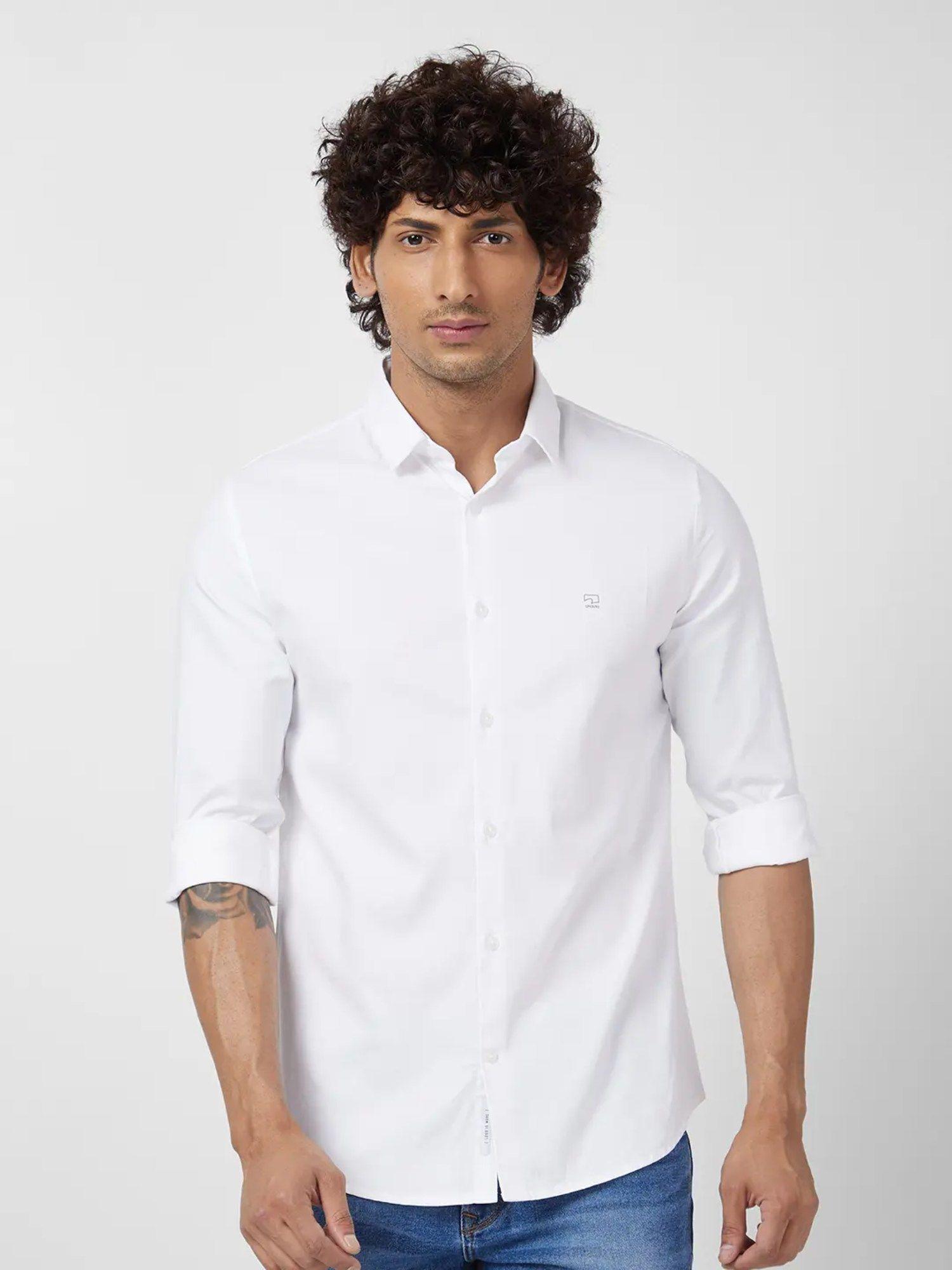 men white dyed regular slim fit full sleeve plain shirt