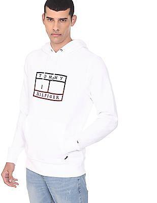 men white logo embroidered cotton hooded sweatshirt