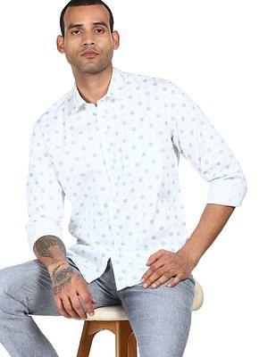 men white printed slim fit casual shirt