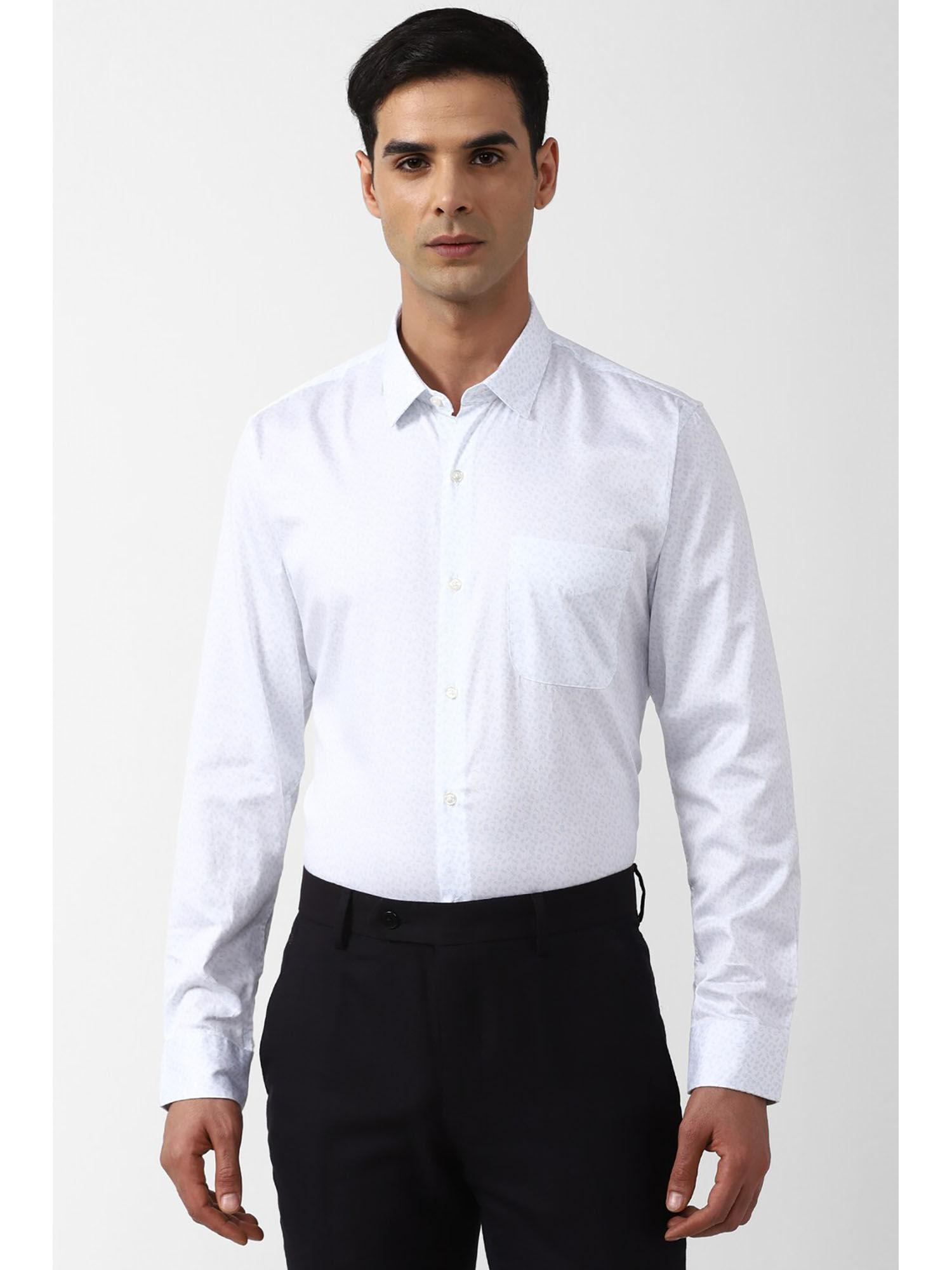men white slim fit printed full sleeves formal shirt