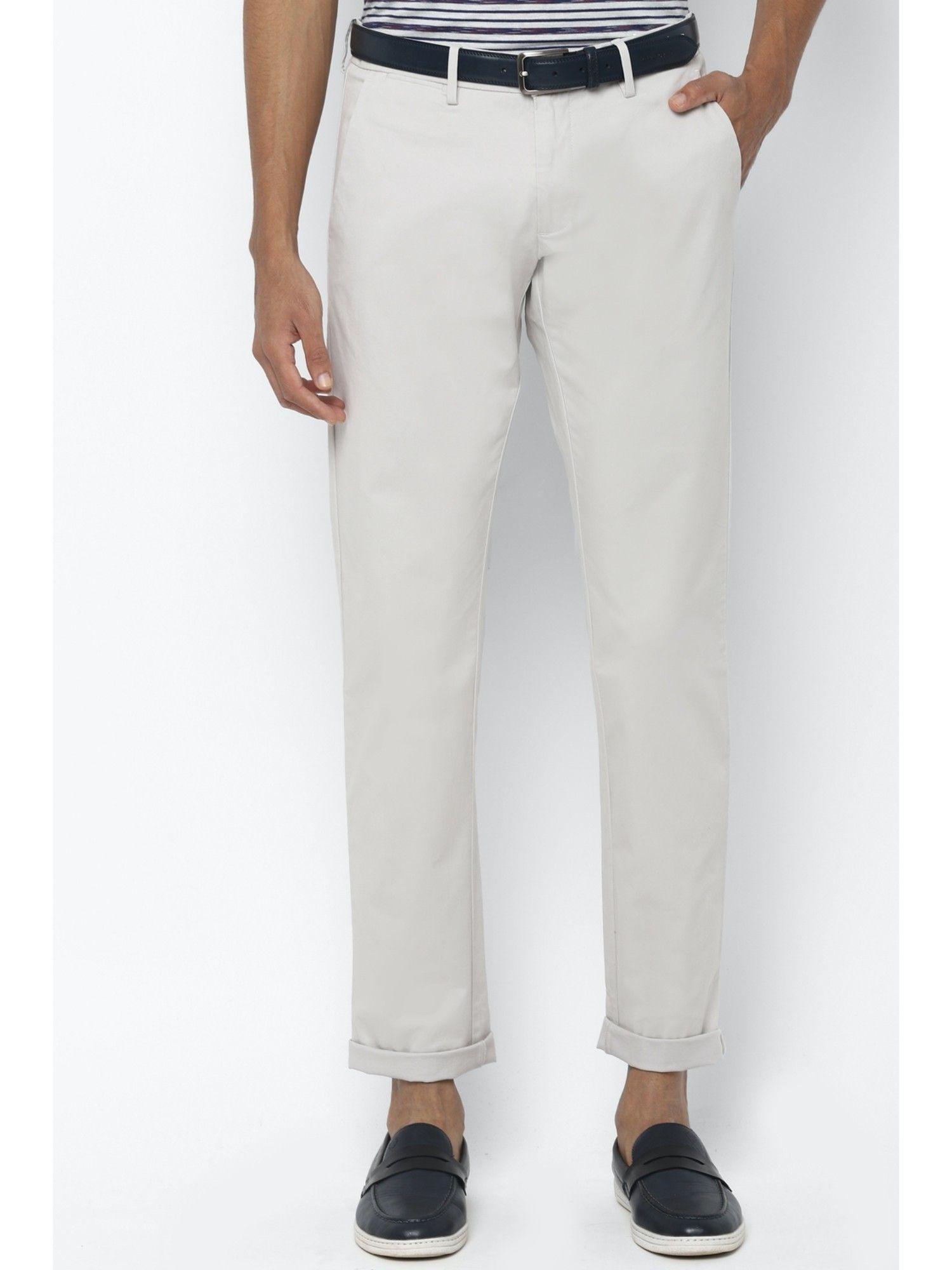 men white slim fit solid casual trousers