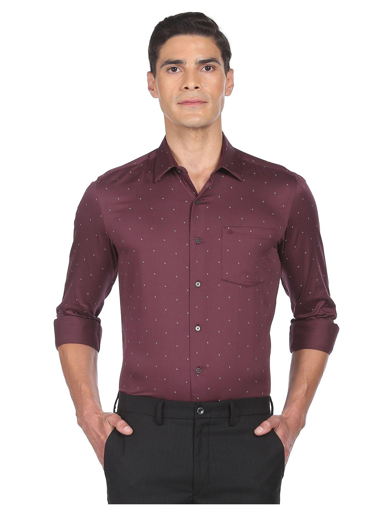 men wine cotton manhattan slim fit printed formal shirt