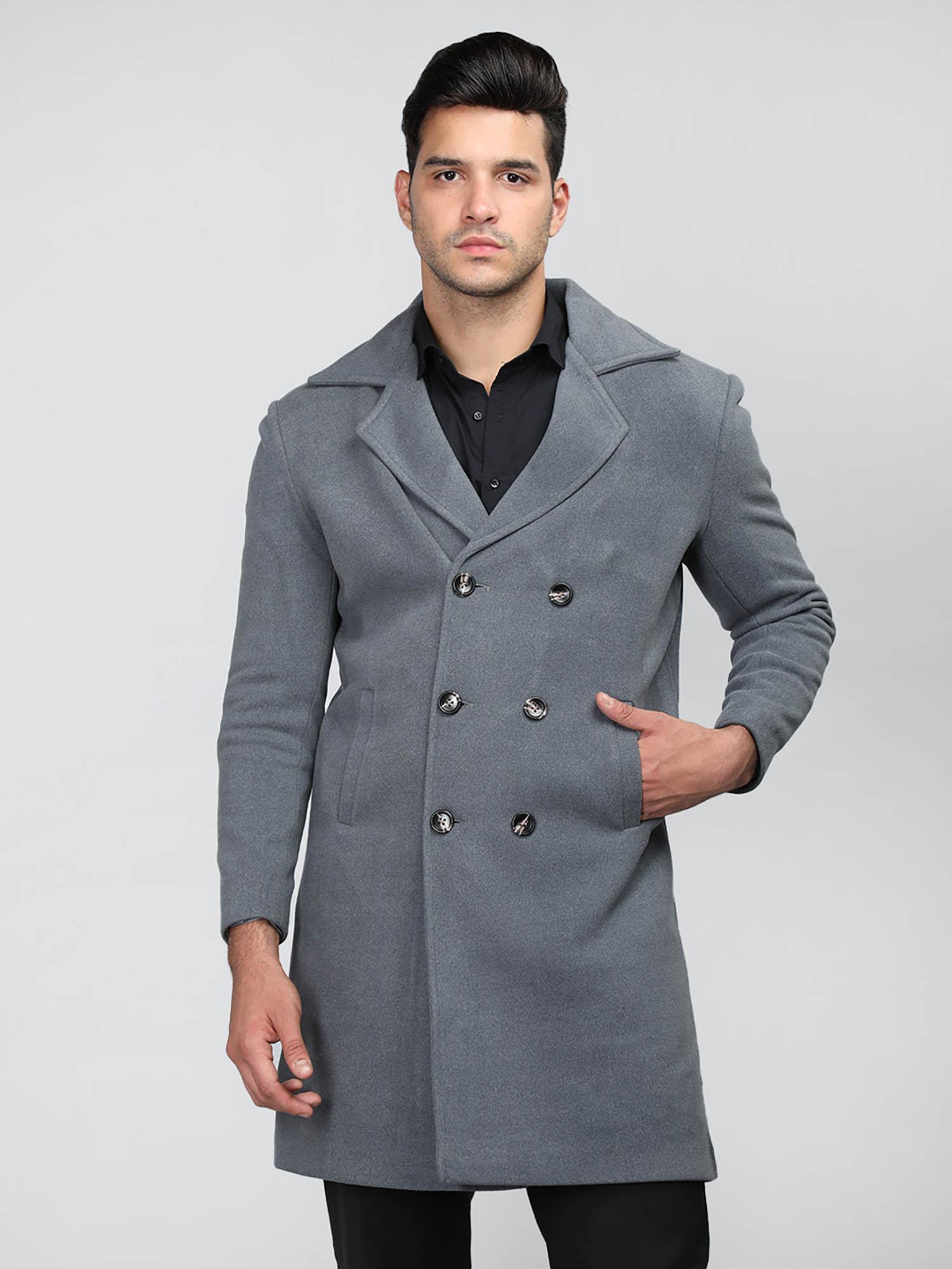 men winter wear long coat grey