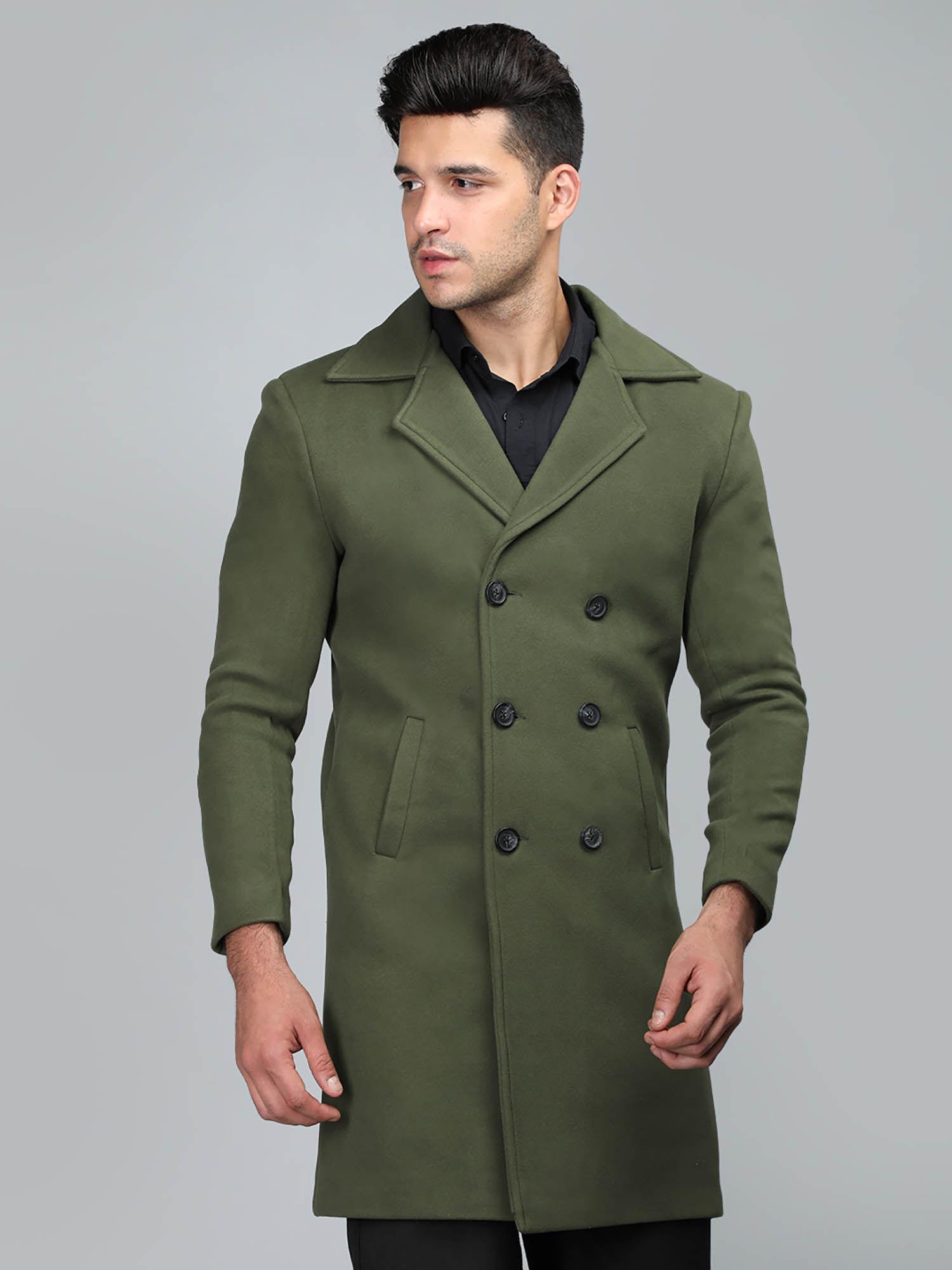 men winter wear long coat olive green