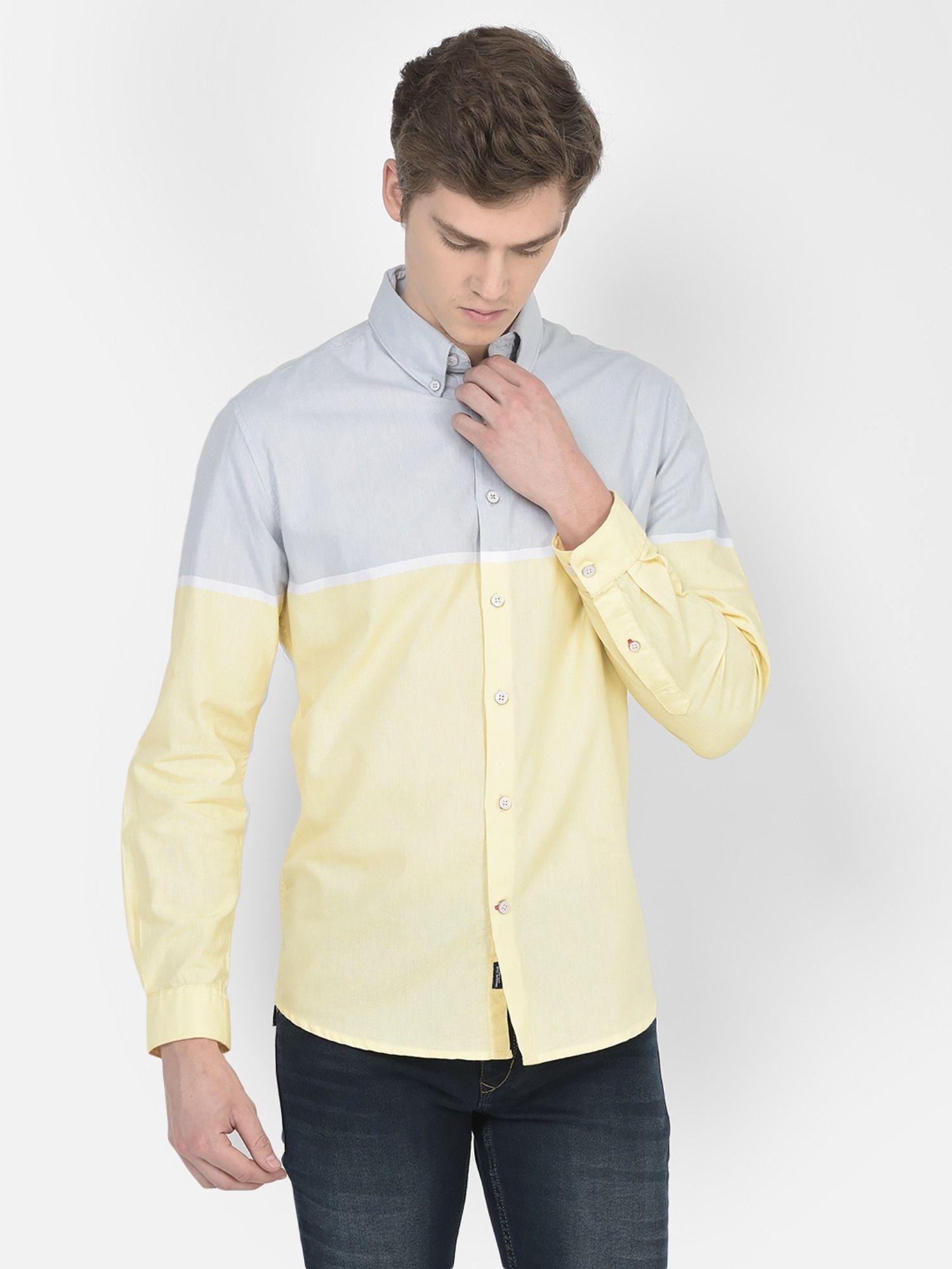 men yellow colour blocked shirt