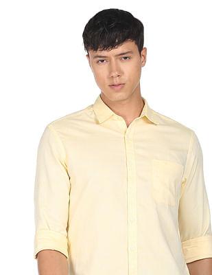 men yellow dobby solid casual shirt