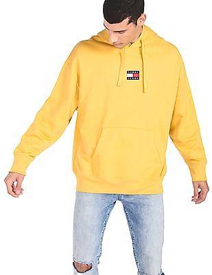 men yellow logo badge hooded sweatshirt