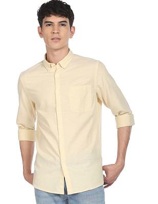 men yellow oxford weave solid casual shirt