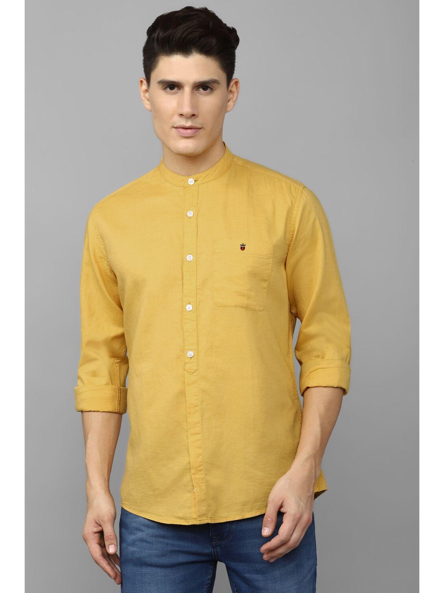men yellow slim fit solid full sleeves casual shirt