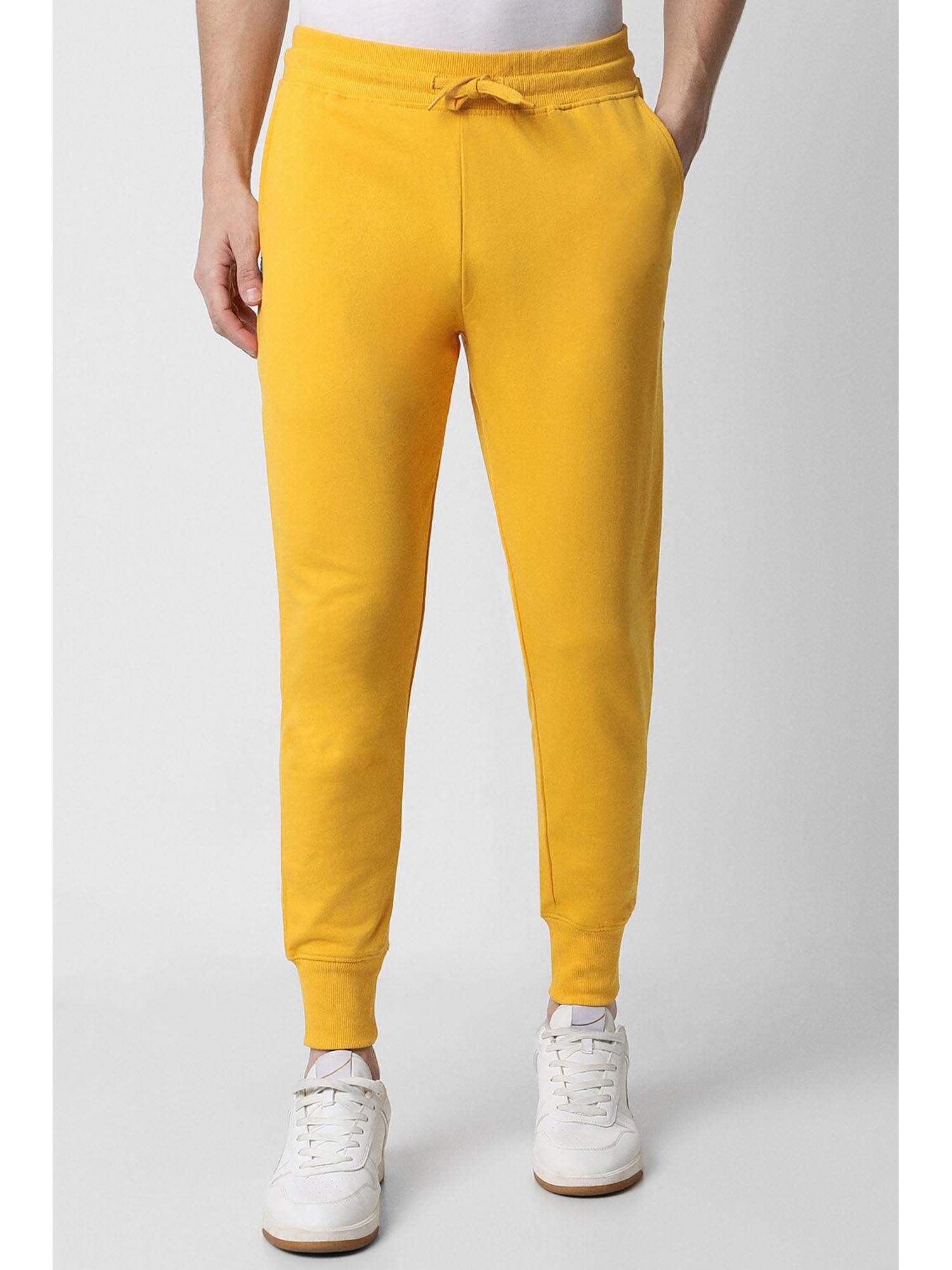 men yellow solid casual jogger pants