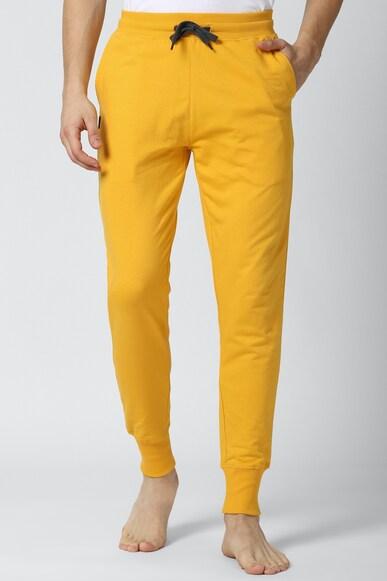 men yellow solid casual track pants
