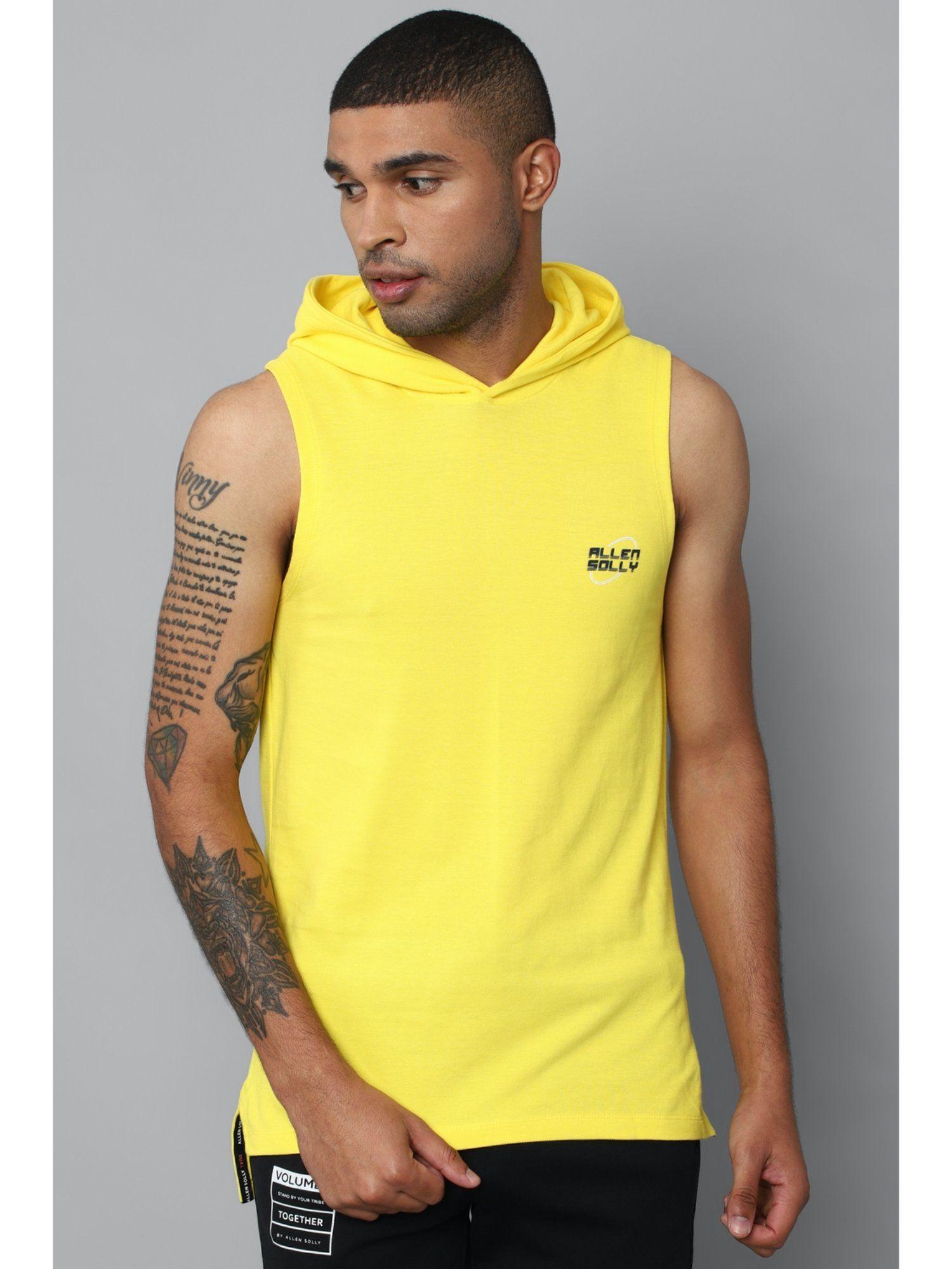 men yellow solid hooded neck vest